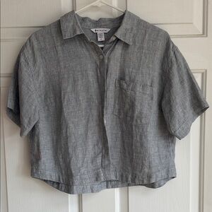 Athleta Gray Linen-Blend Cropped Button-Up Top